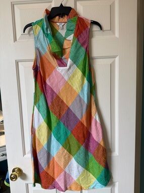 crown & ivy Multicolor Plaid Sleeveless V-Neck Midi Dress